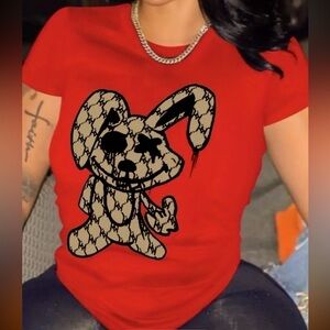 Rabbit Print Crew Neck T-shirt, Casual Short Sleeve T-shirt For Summer